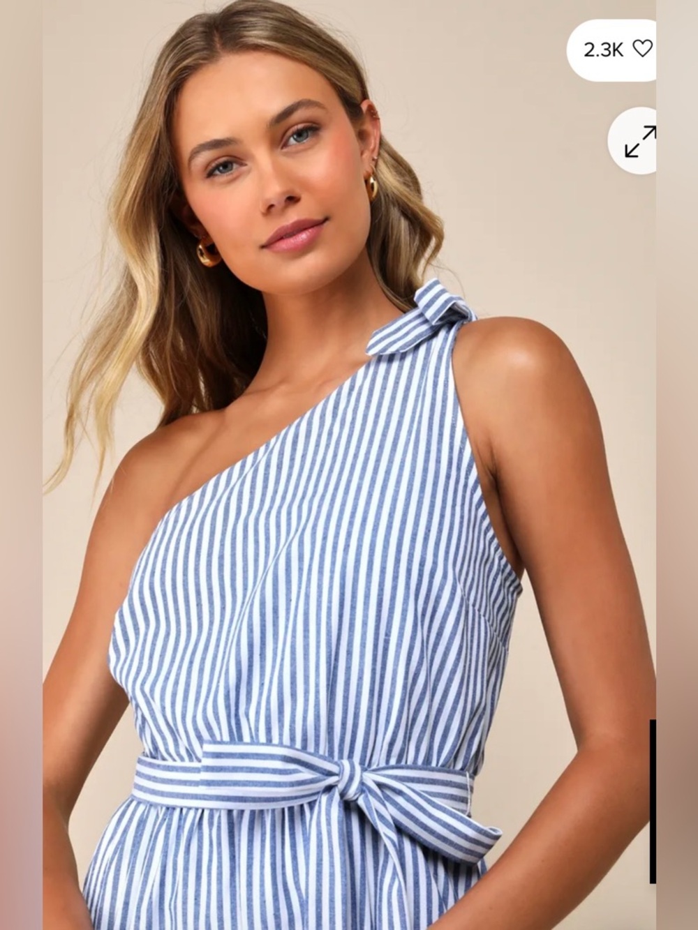 Lulus One-Shoulder Blue & White Striped Midi Dress